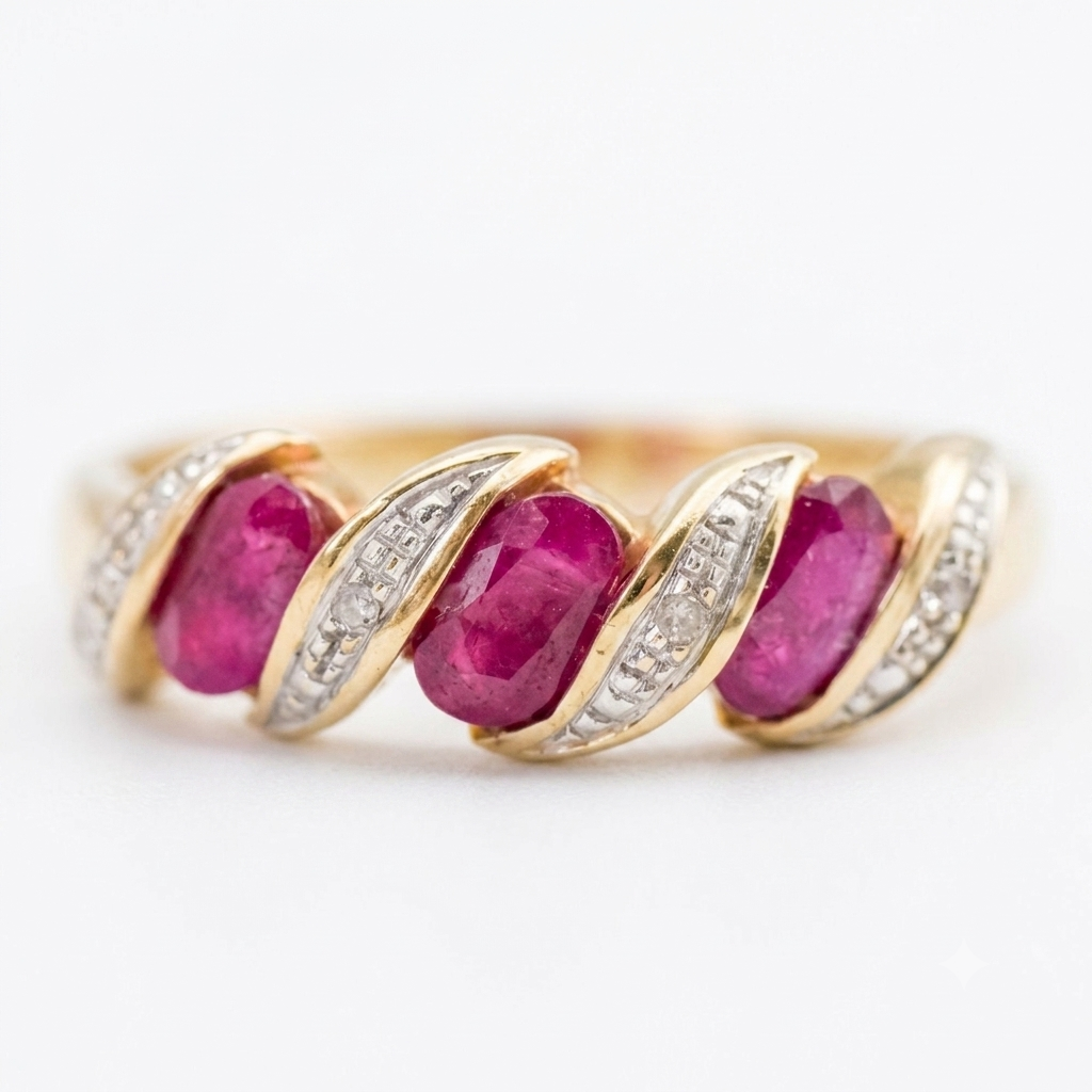 9ct Gold Ruby & Diamond Twist Ring
