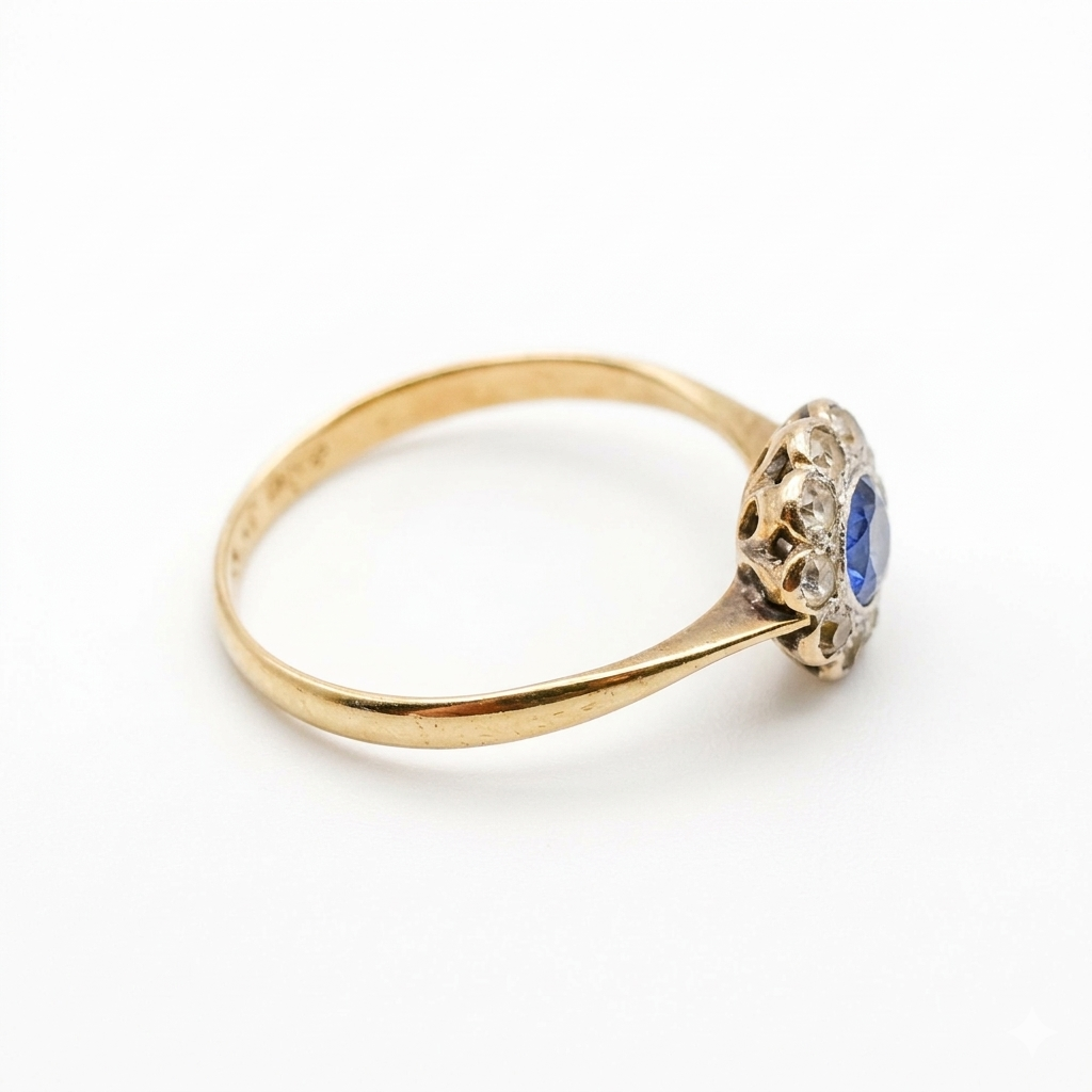 9ct Gold Art Deco Sapphire Daisy Cluster Ring