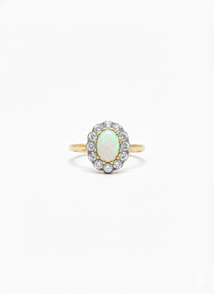 9ct Gold Opal & Cz Ring