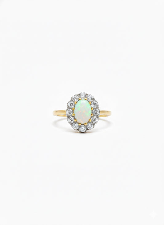 9ct Gold Opal & Cz Ring