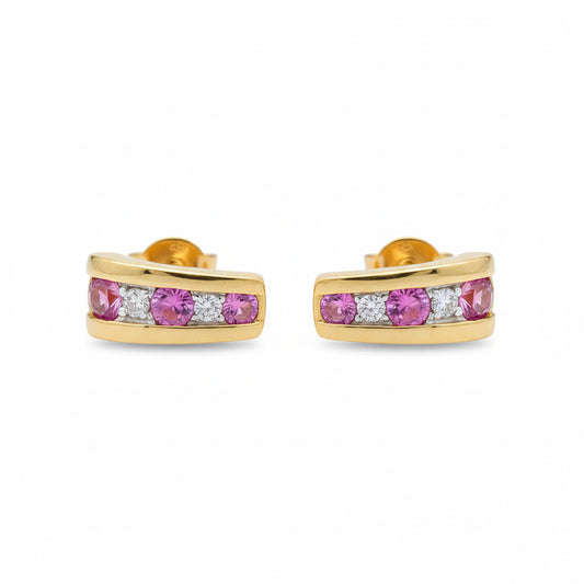 9ct Gold Pink Sapphire & Diamond Earrings