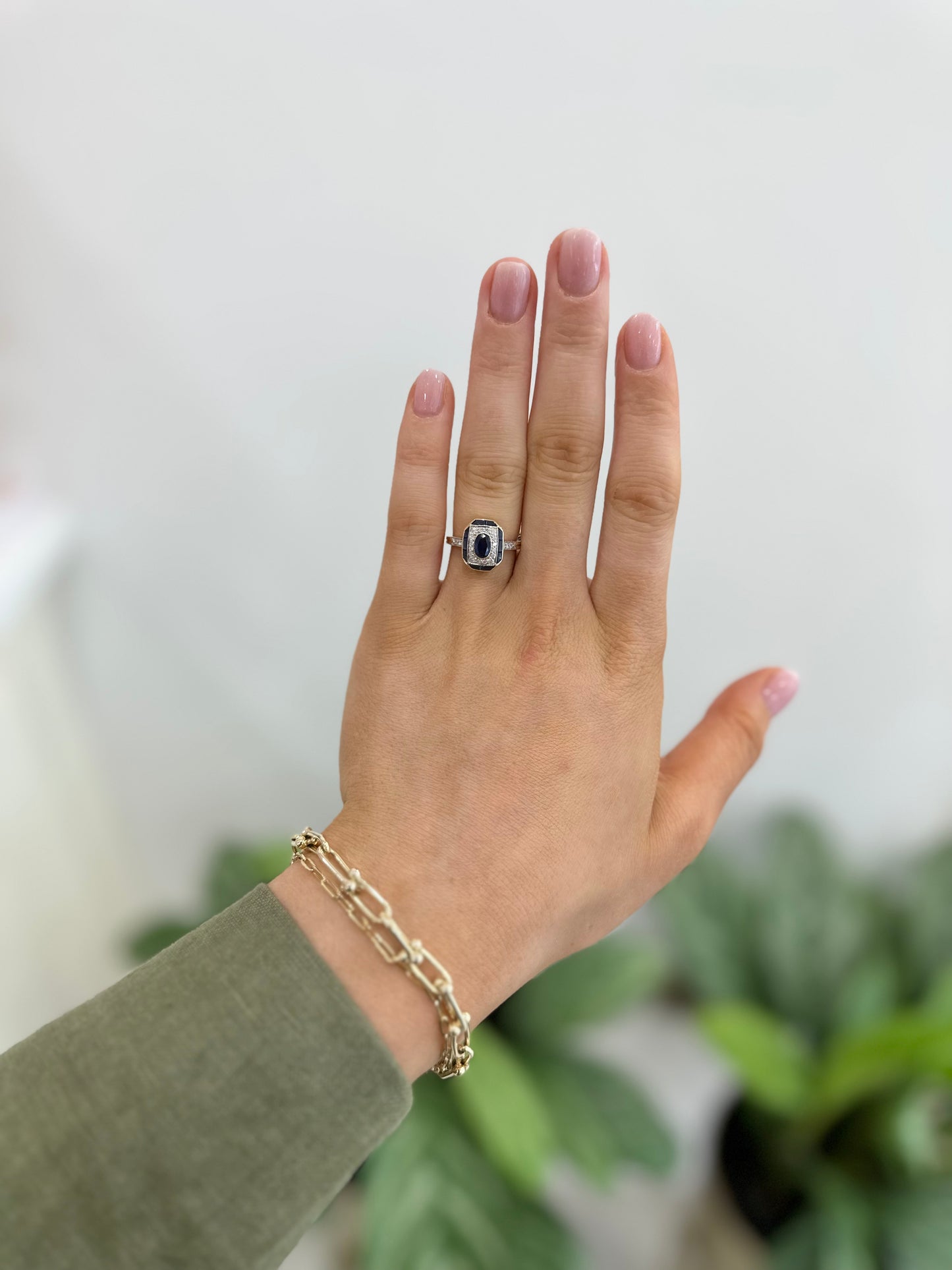 Sapphire & Diamond Chequered Ring