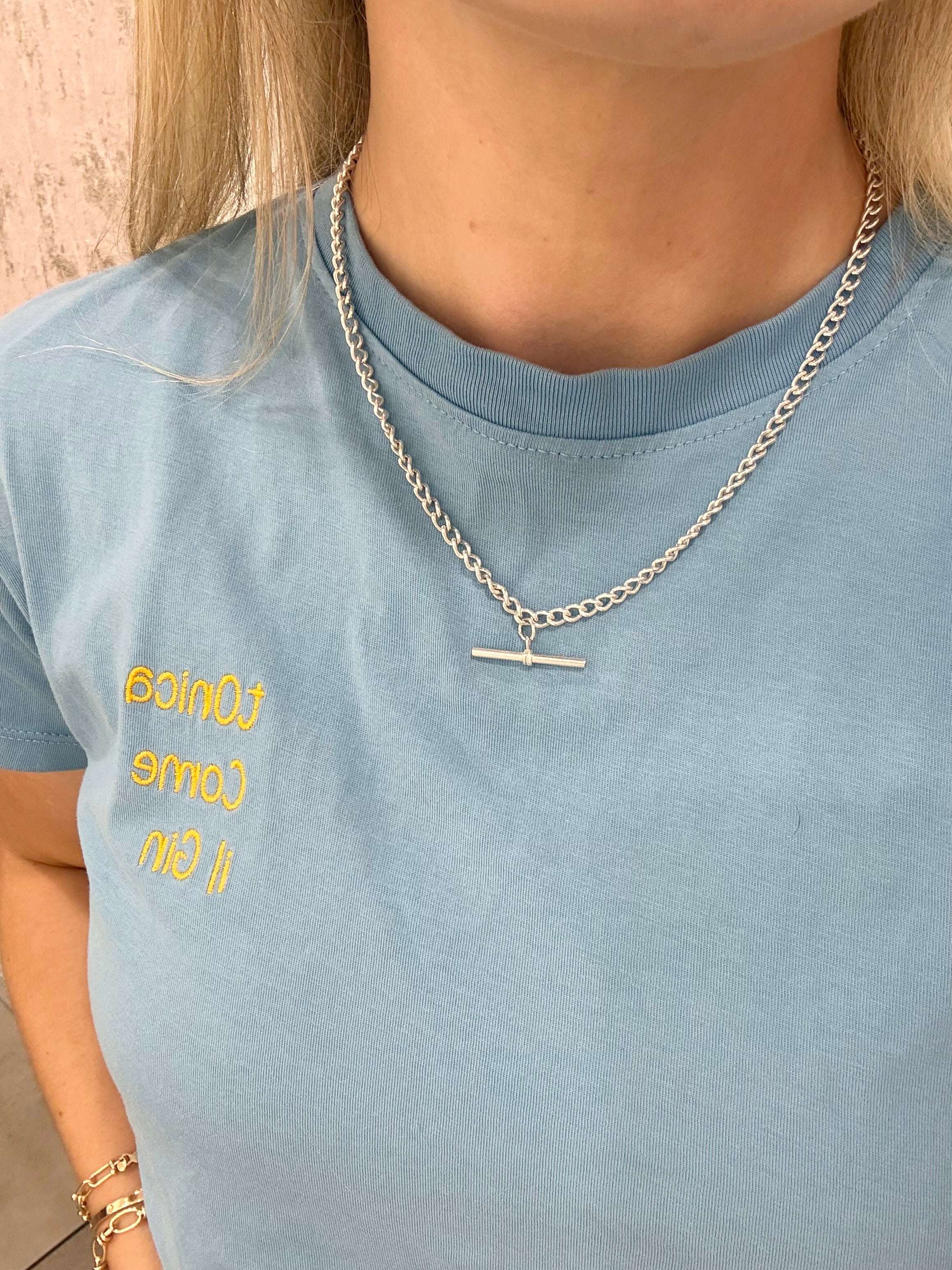 Sterling Silver Heavy T Bar Necklace