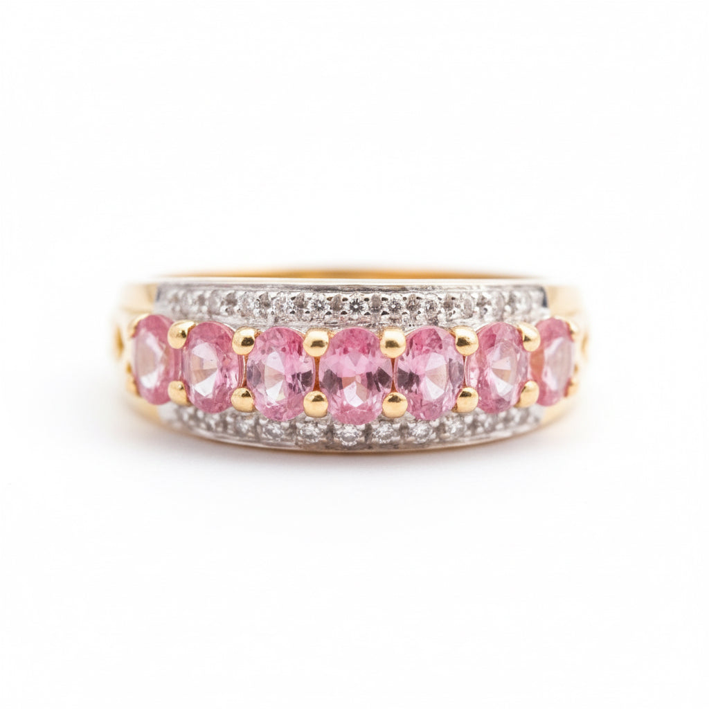9ct Gold Seven Stone Pink Sapphire Ring