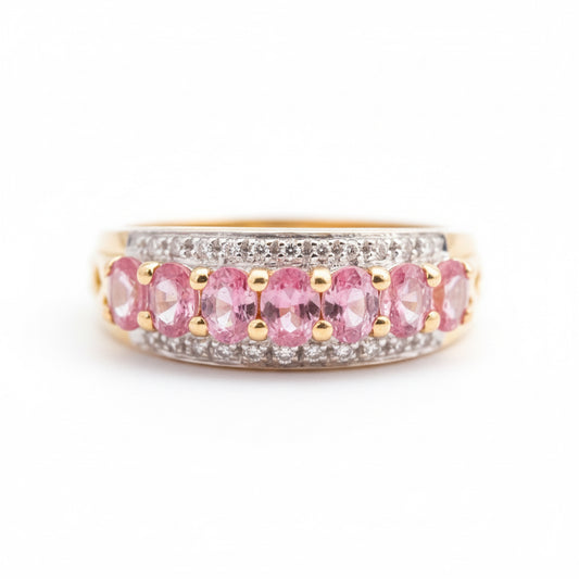 9ct Gold Seven Stone Pink Sapphire Ring