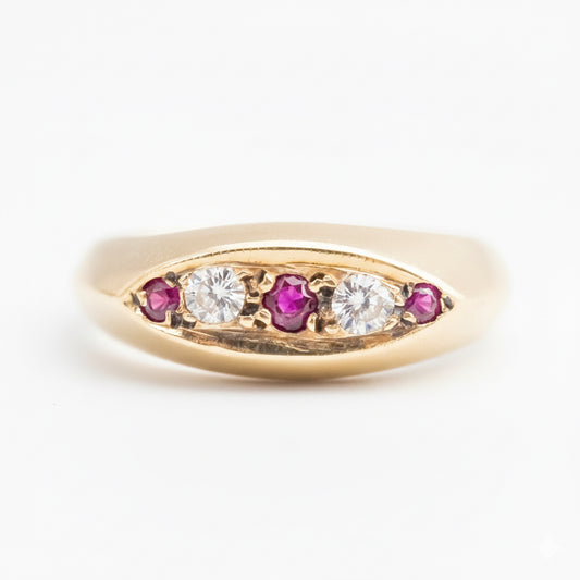 9ct Gold Five Stone Ruby & Diamond Boat Ring