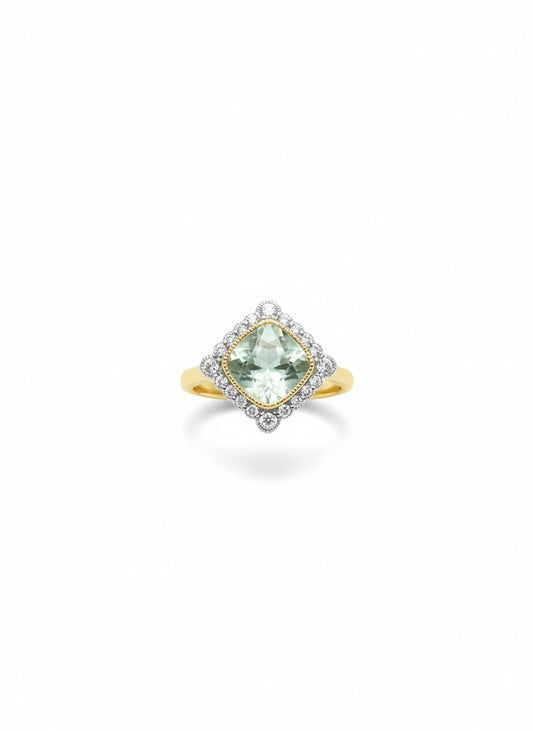 9ct Green Amethyst & Diamond Ring
