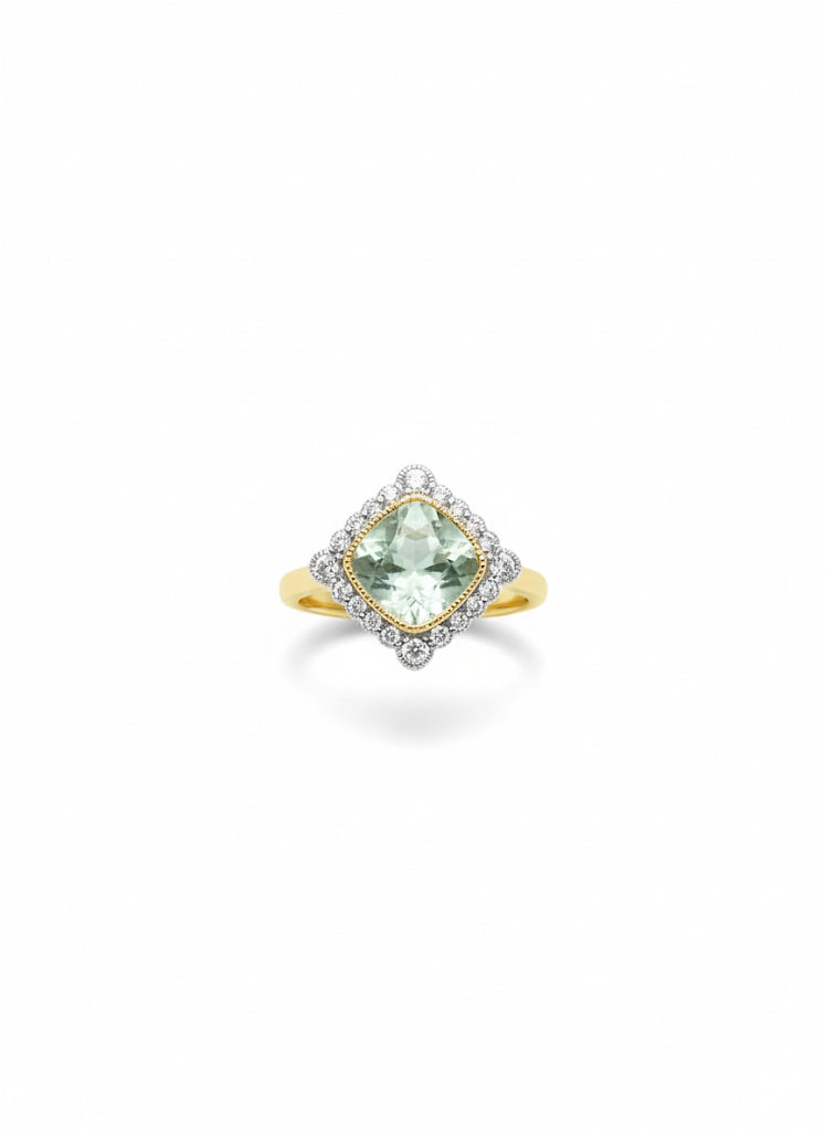 9ct Green Amethyst & Diamond Ring