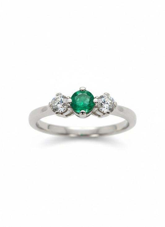 18ct Emerald & Diamond Three Stone Ring
