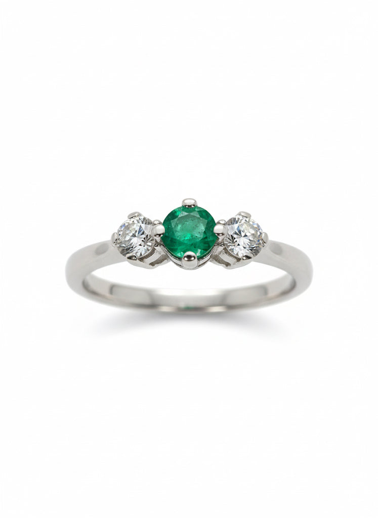 18ct Emerald & Diamond Three Stone Ring