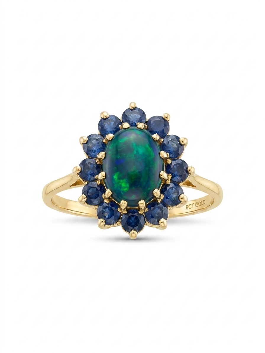 9ct Gold Black Opal Triplet & Sapphire Ring