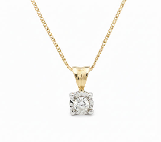 Vintage 9ct Gold and 0.15 Carat Diamond Solitaire Necklace