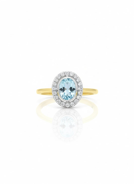 18ct Aquamarine & Diamond Ring