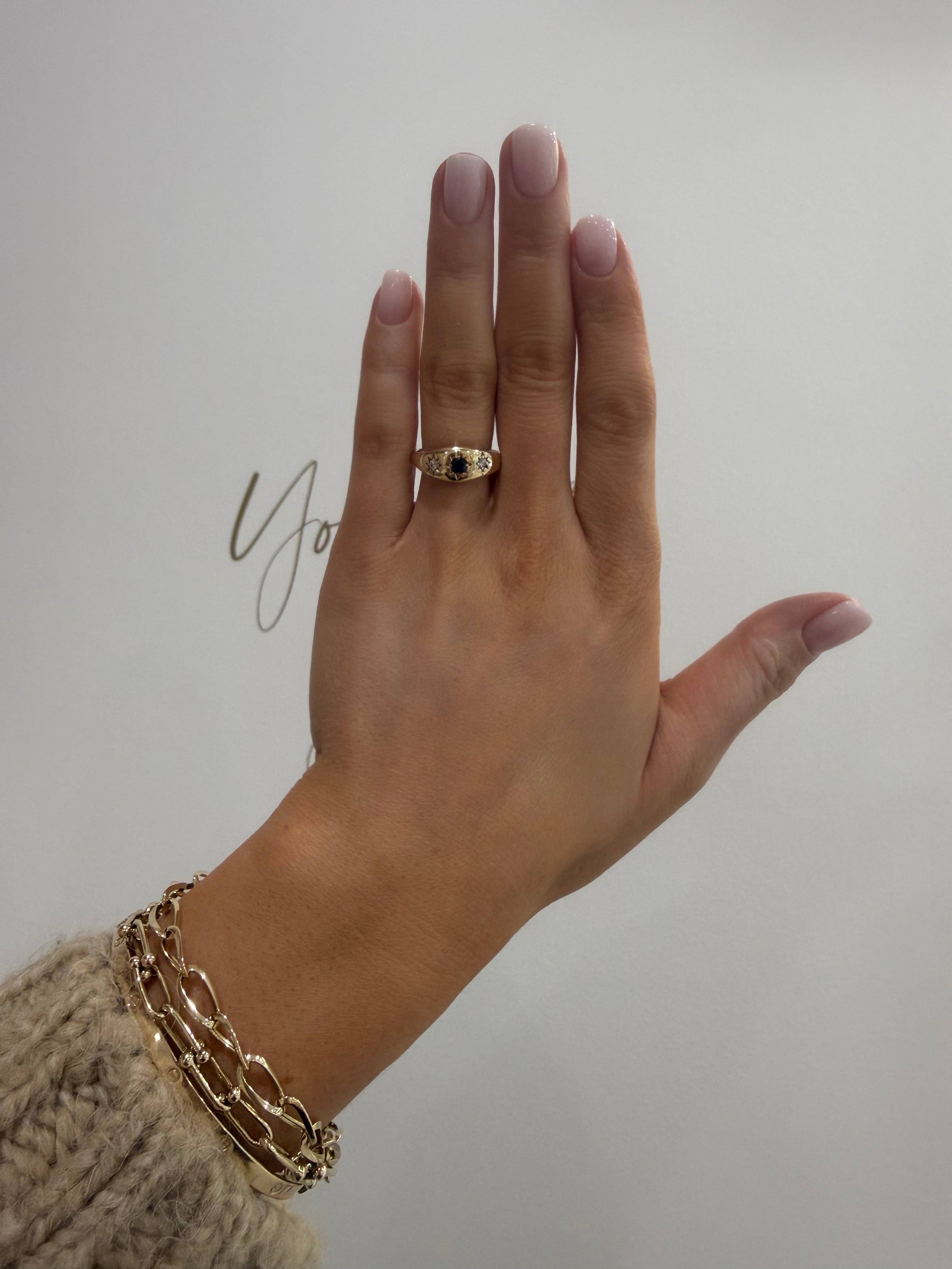 9ct Sapphire & Diamond Gyspy Ring