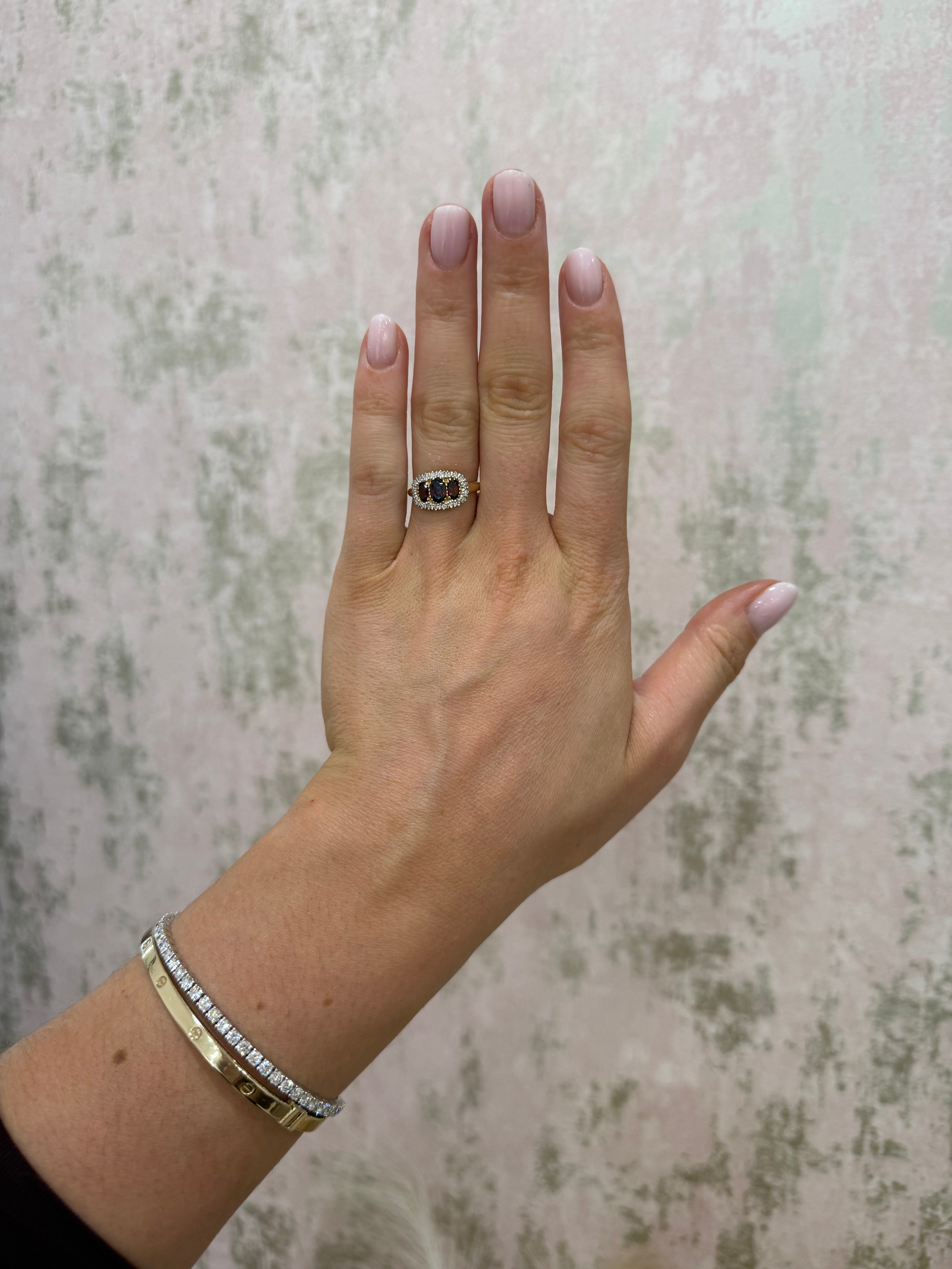 9ct Garnet & Diamond Three Stone Ring