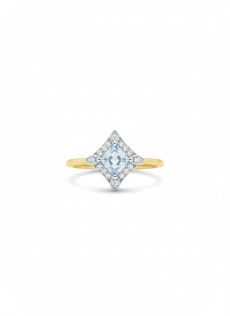 9ct Gold Blue Topaz & Diamond Ring