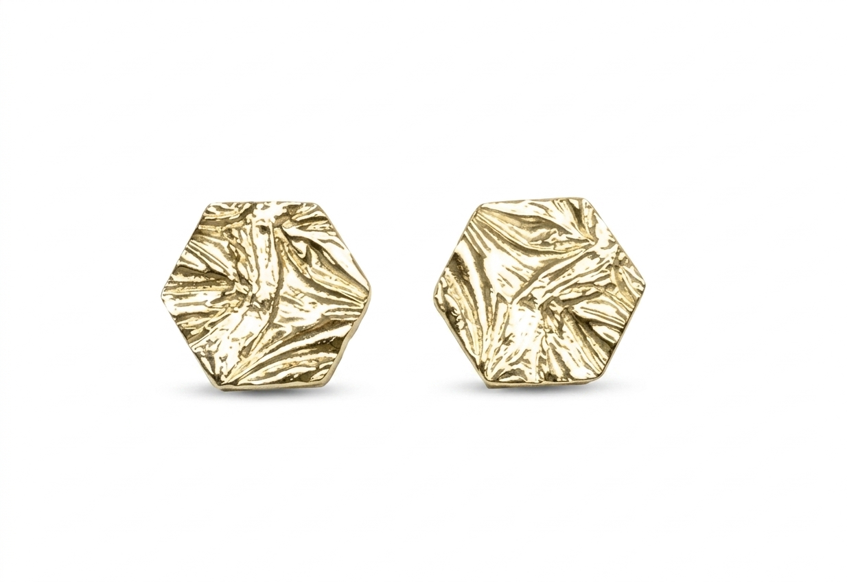 9ct Gold Betty Textured Hex Earrings