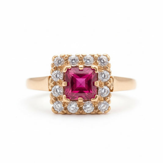 9ct Gold Ruby & CZ Ring