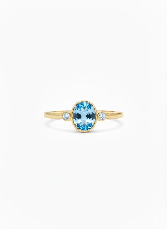 9ct Sky Blue Topaz & Diamond Ring