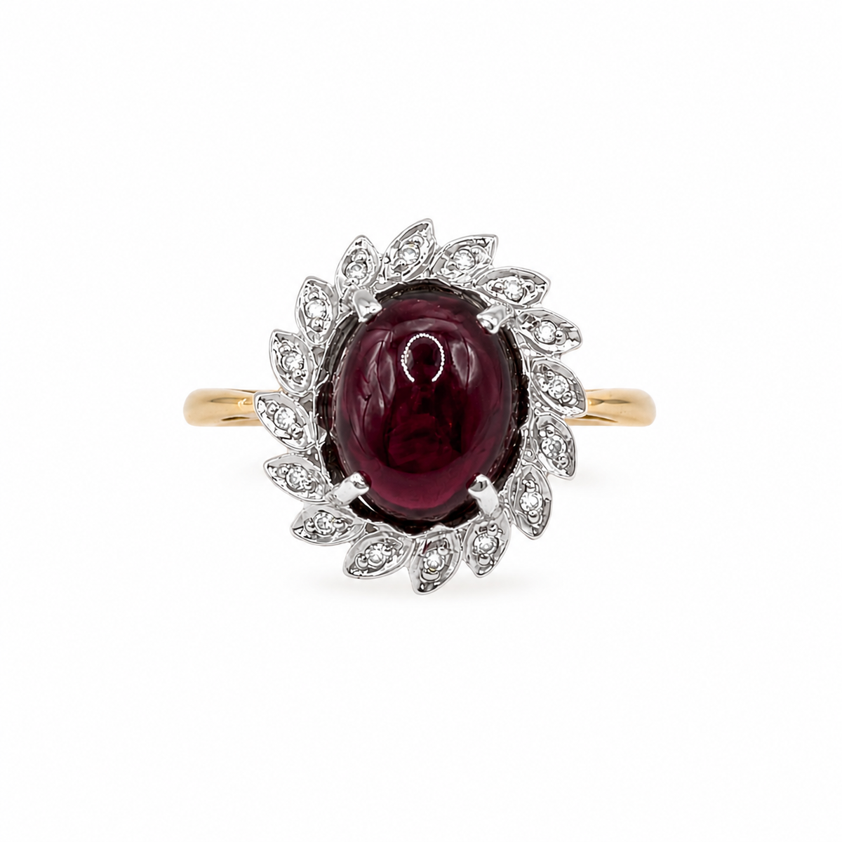 9ct Gold Cabochon Garnet & Diamond Ring