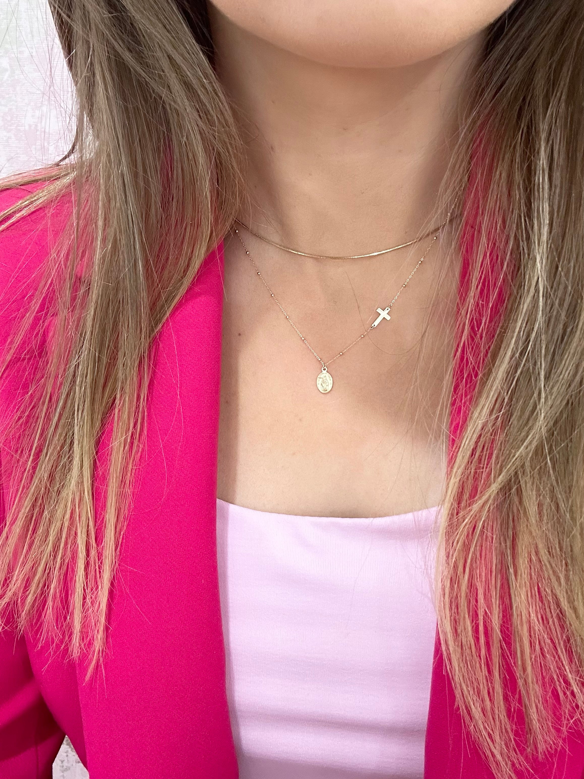 9ct Medium Miraculous & Cross Necklace