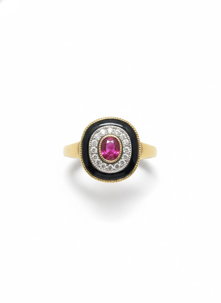 9ct Onyx & Ruby Ring