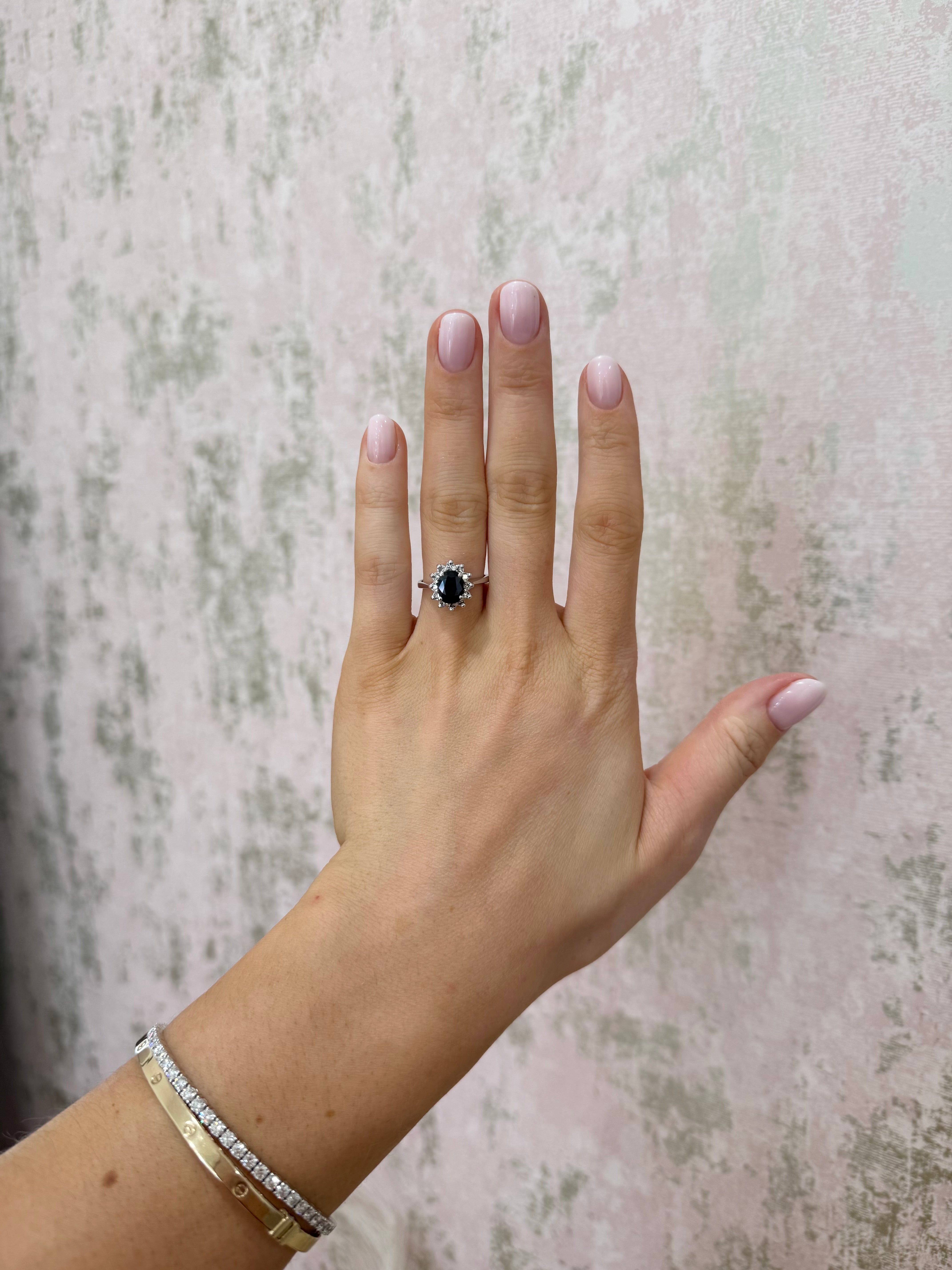 9ct White Gold Sapphire & Diamond Cluster Ring
