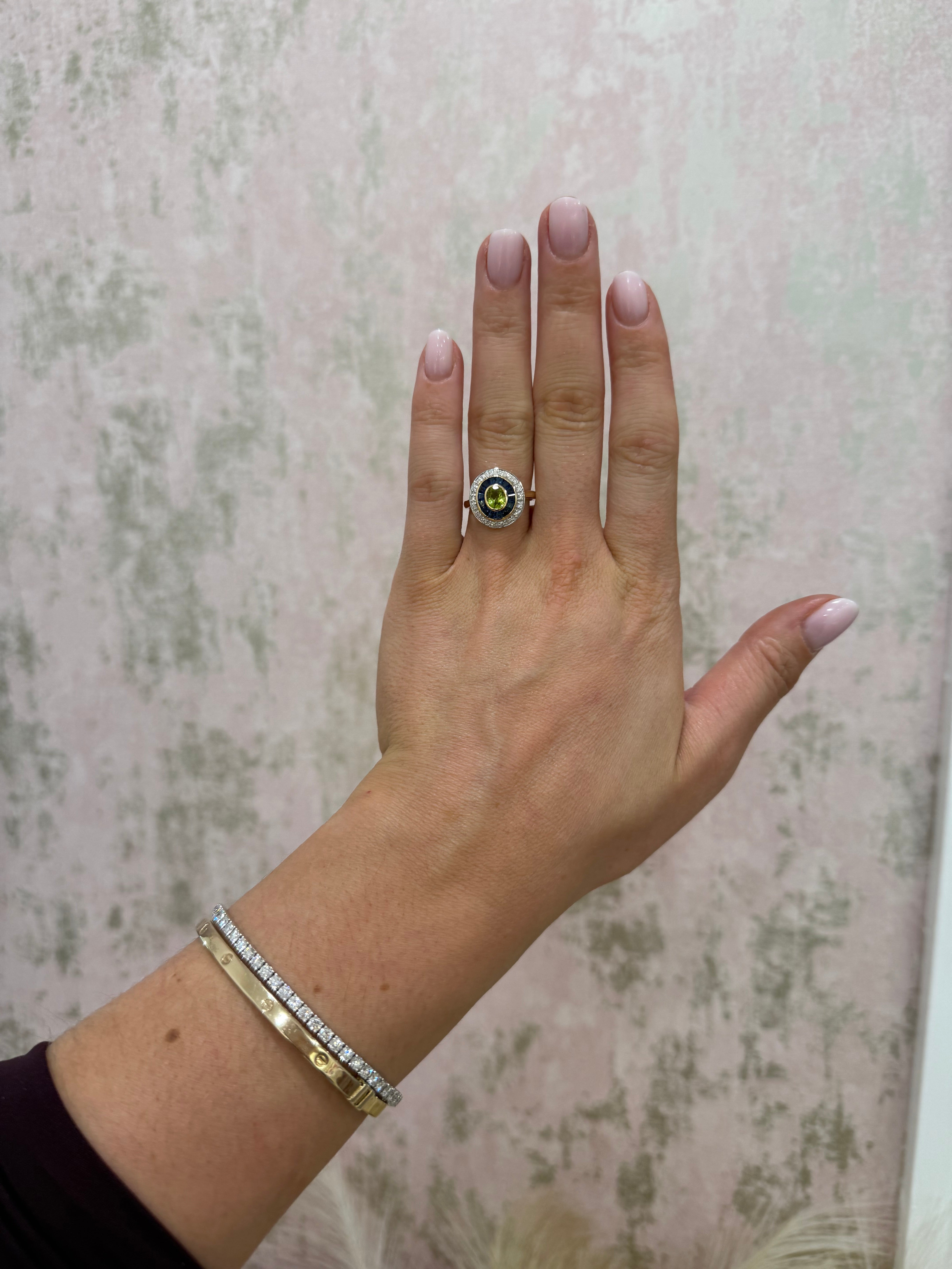 9ct Sapphire, Peridot & Diamond Ring
