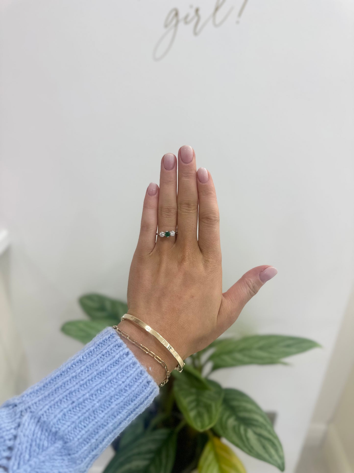 18ct Emerald & Diamond Three Stone Ring
