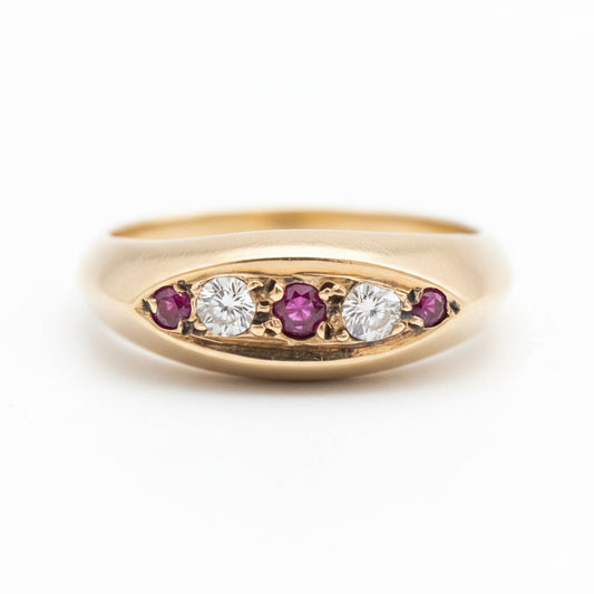 9ct Gold Five Stone Ruby & Diamond Boat Ring