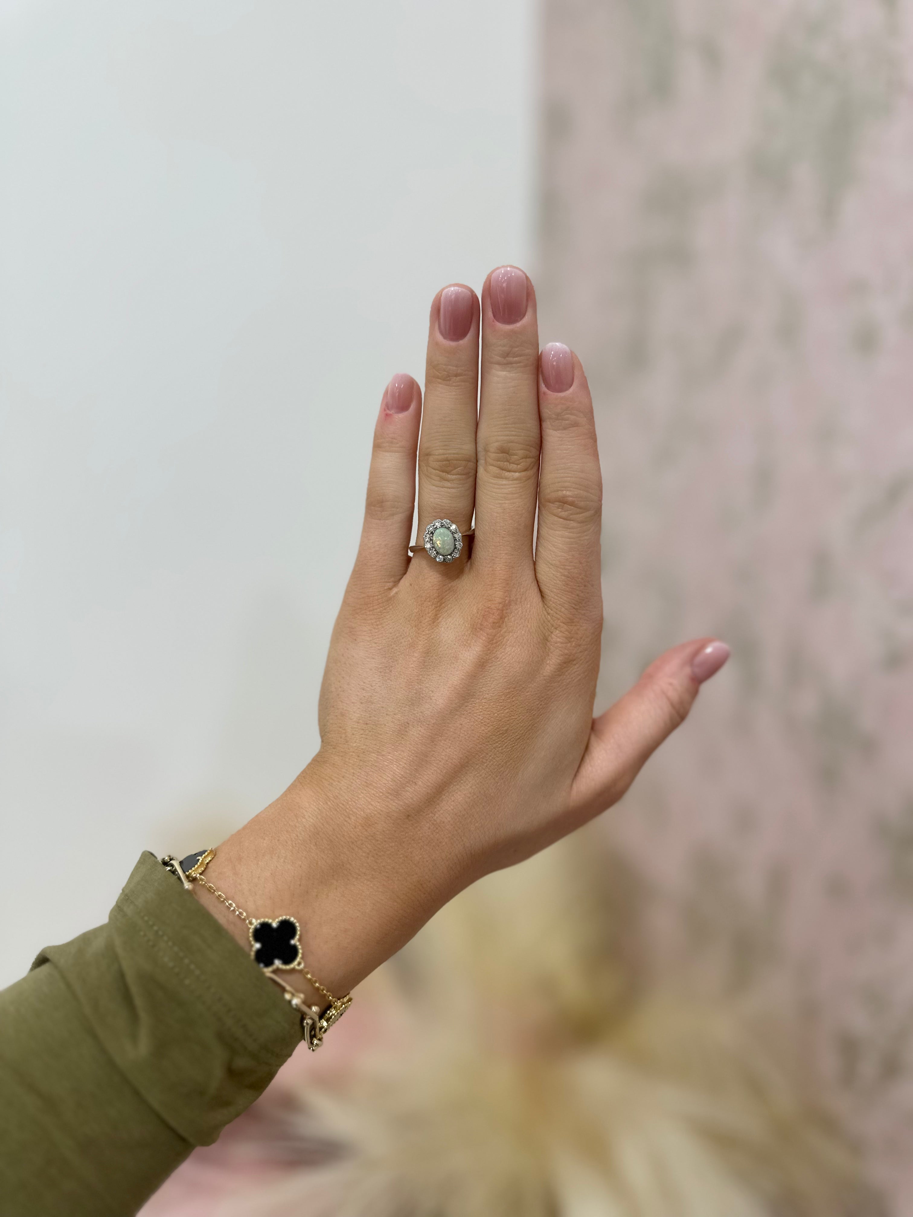 Oval Opal & Diamond Cluster Ring