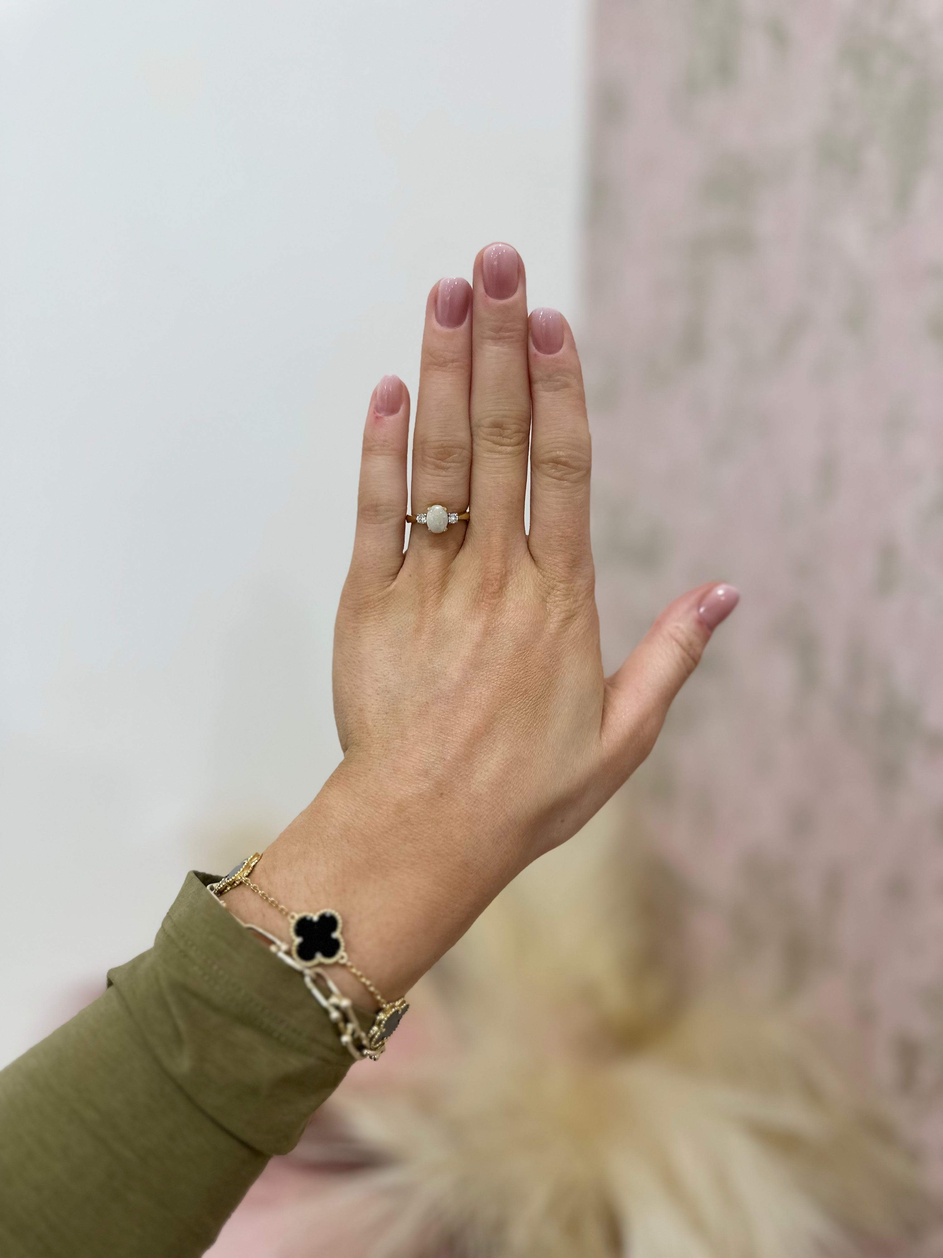 Opal & Diamond Three Stone Ring