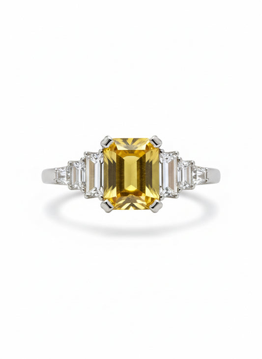 Platinum Yellow Sapphire & Diamond Ring
