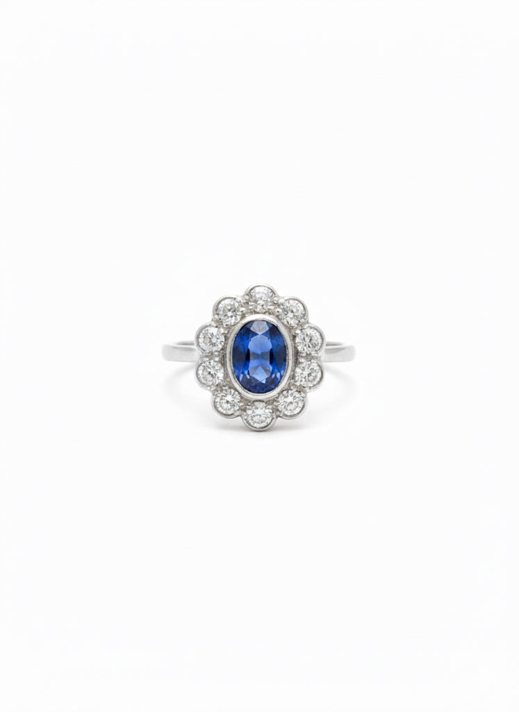 Sapphire & Diamond Platinum Cluster Ring
