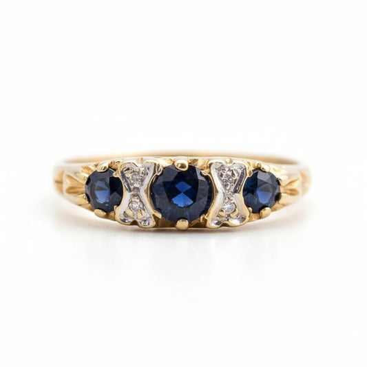 9ct Gold Sapphire Carved Half Hoop Ring