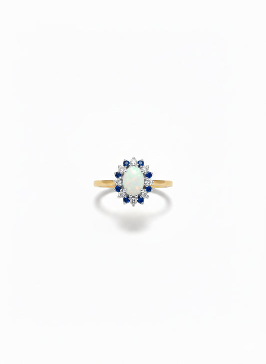 9ct Opal, Sapphire & Diamond Ring
