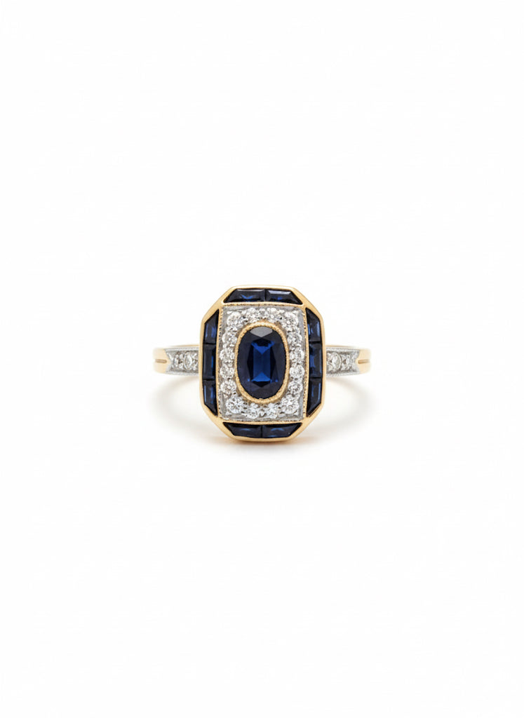 9ct Sapphire & Diamond Chequered Ring