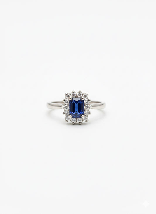 9ct White Gold Iolite & Diamond Ring